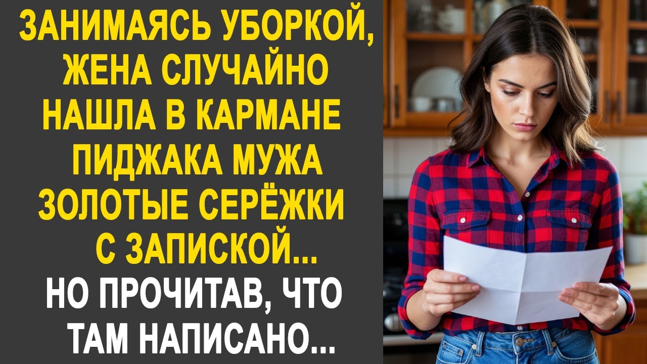 Занимаясь уборкой, жена нашла в кармане пиджака мужа золотые серёжки с запиской. Но прочитав...