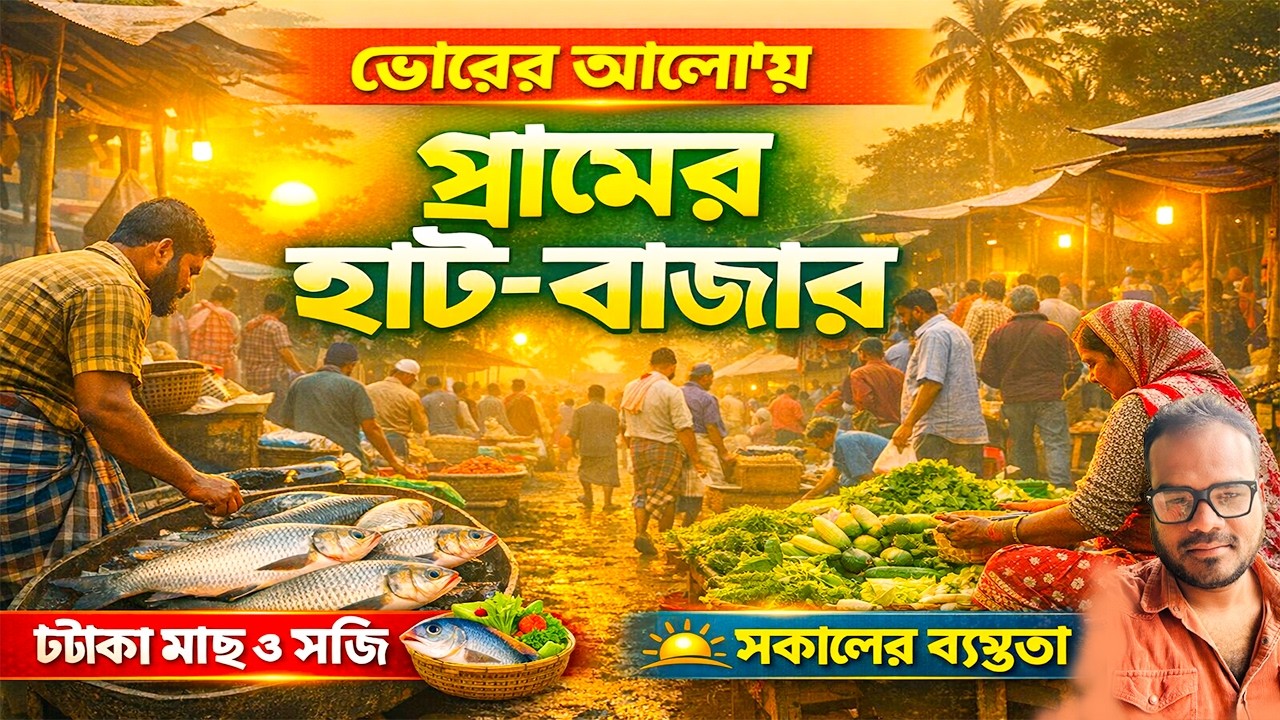 গ্রামের সকালের বাজারের টাটকা মাছ ও সবজি |  village morning market