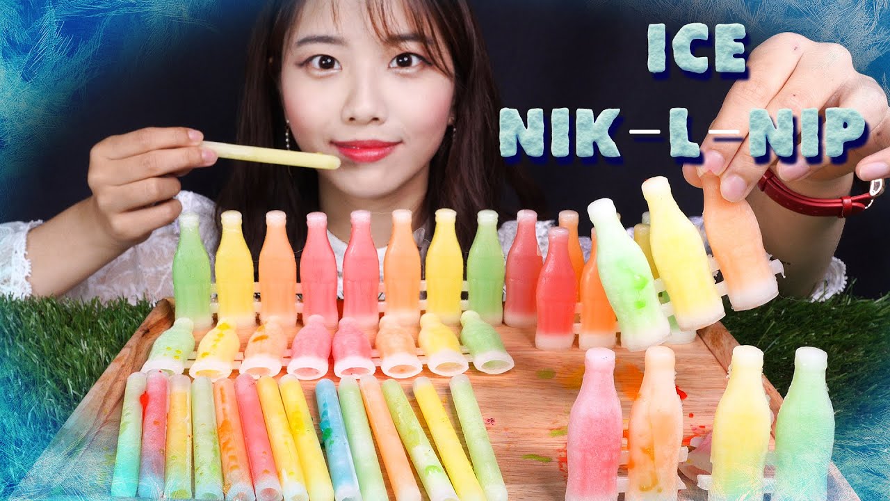 Frozen Nik-L-Nip Wax Bottle Candy Mukbang ASMR Real Sound[ENG SUB]