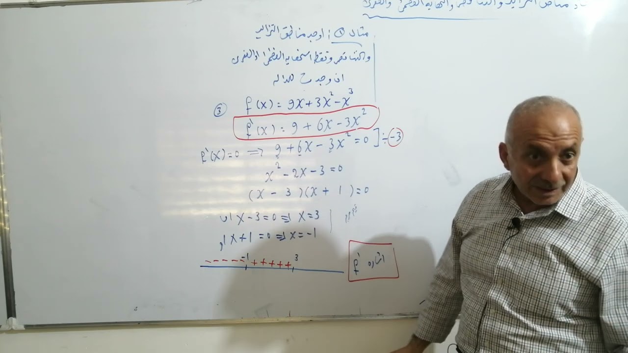 ايجاد نقاط التزايد والتناقص ونقط النهايات العظمى والصغرى والمحلية.