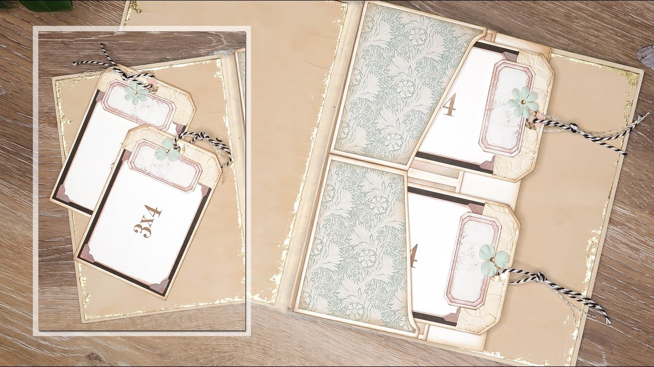 Split Pocket Flip Page + Embossed Coffee Stained Photo Mat Tags