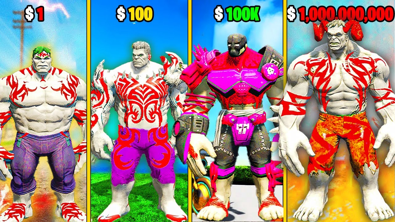 $1 WHITE HULK SUIT to $1,000,000,000 HULK SUIT in GTA 5!
