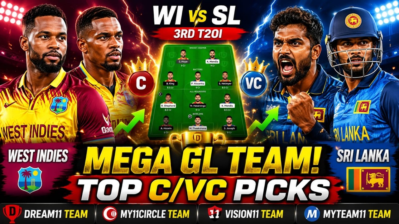 WI vs SL | 3rd T20I | Dream11 Team | My11 Circle Team | Vision 11 Team | MyTeam11 Team!
