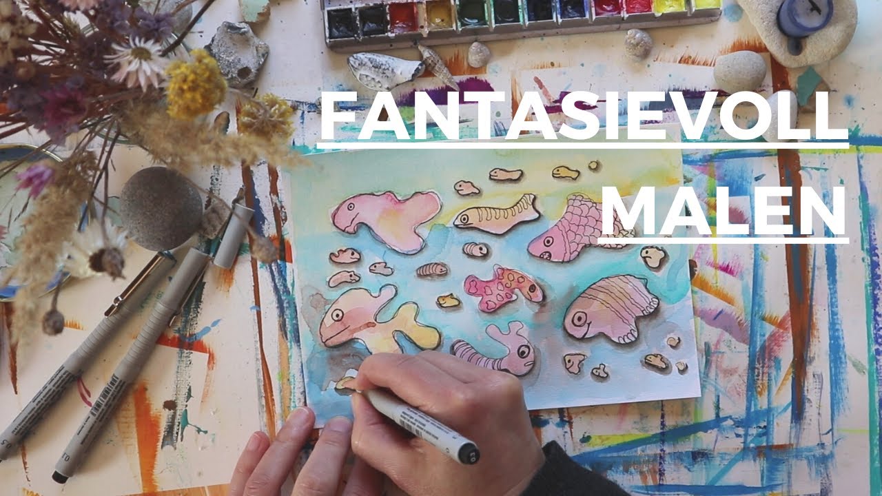 Male lustige Fantasietiere mit Fineliner und Aquarellfarben, Meditatives Malen f&uuml;r Entspannung