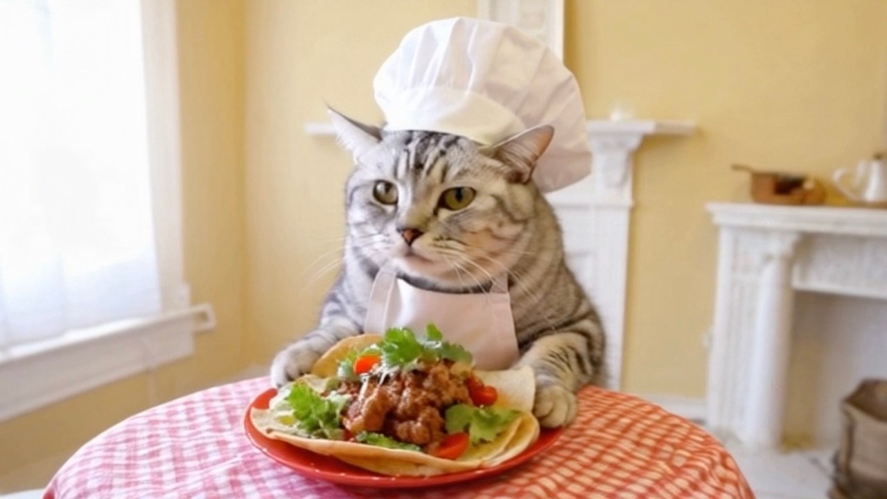 Кот-повар готовит тако в Нью-Йорке.【Готовка исцеляющего кота】 #мило #кот #кулинария
