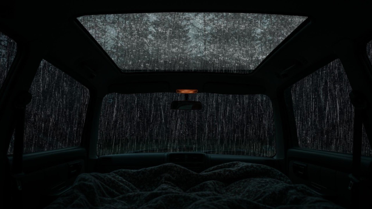 Rain Sounds & Thunder on Cozy Car ⛈️ Deep Sleep ASMR, Calm Night Ambience, Anxiety & Stress Relief
