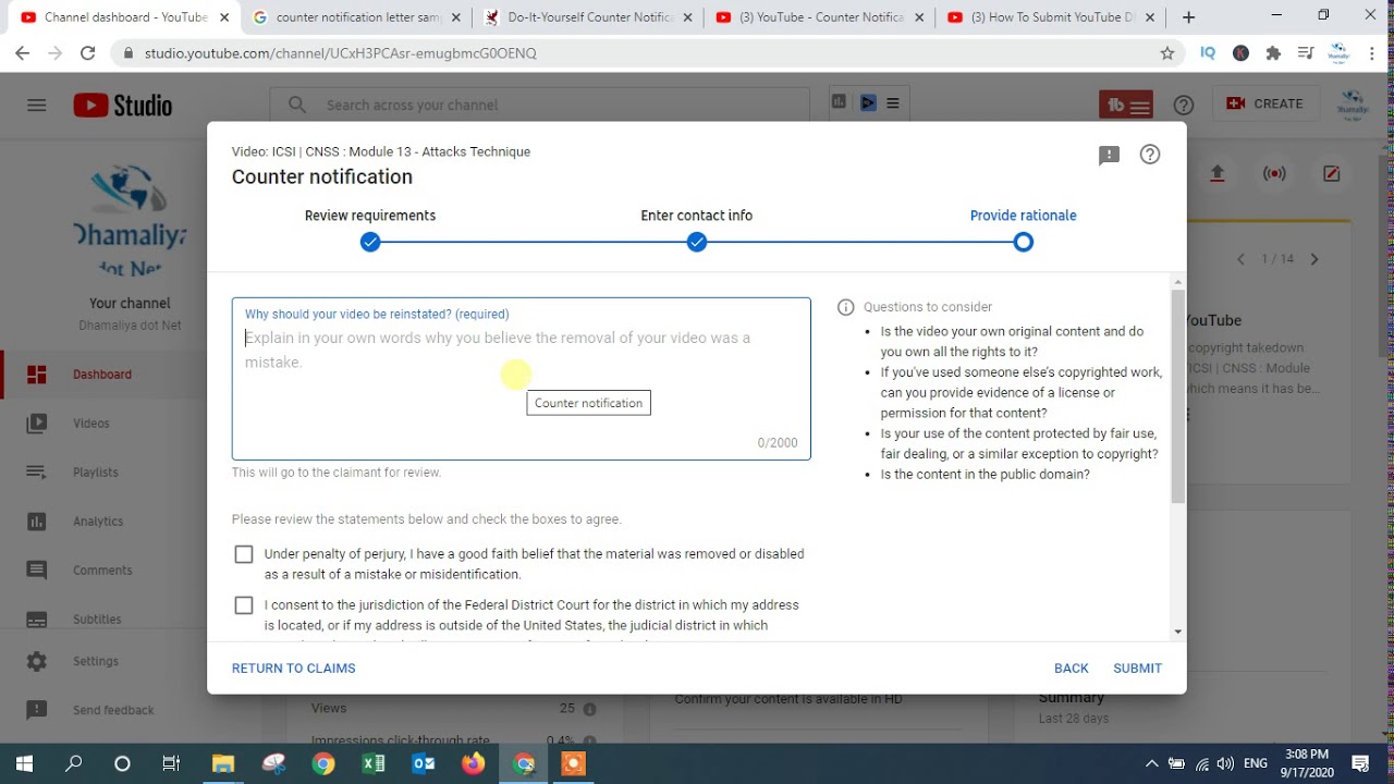 How to Claim Counter notification TO copyright strikes