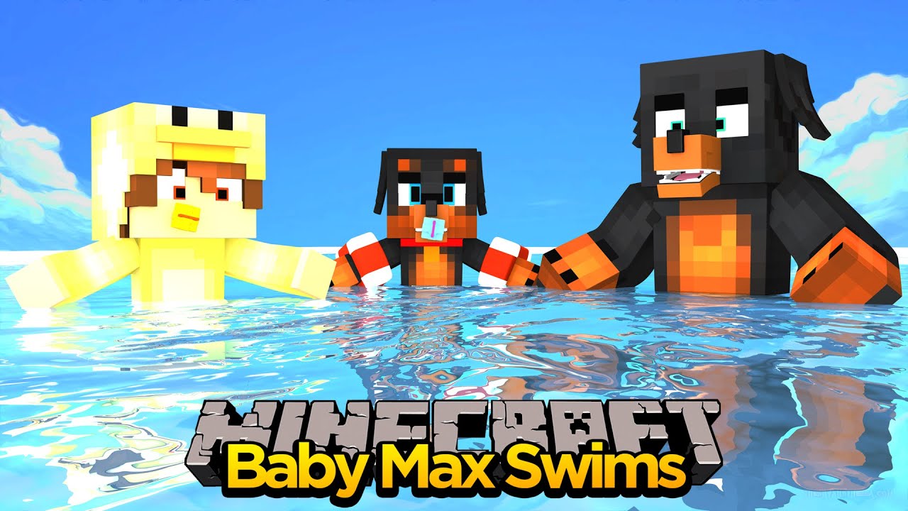 MINECRAFT - BABY MAX LEARNS TO SWIM!! w/ DONUT THE DOG