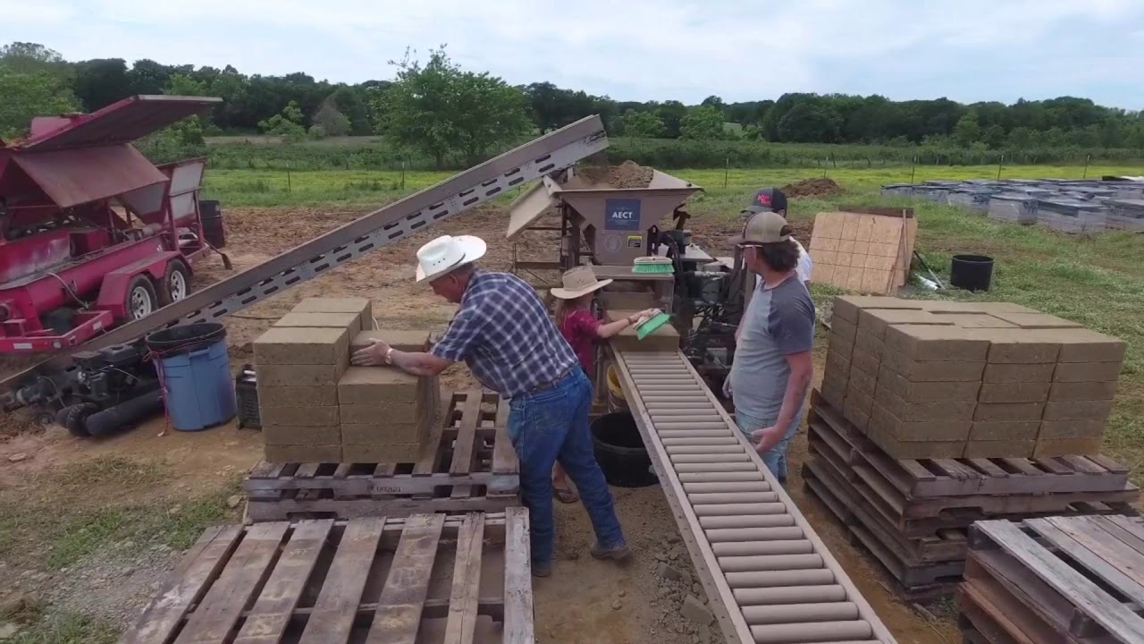 AECT mobile CEB batch plant making CEBs in Oklahoma