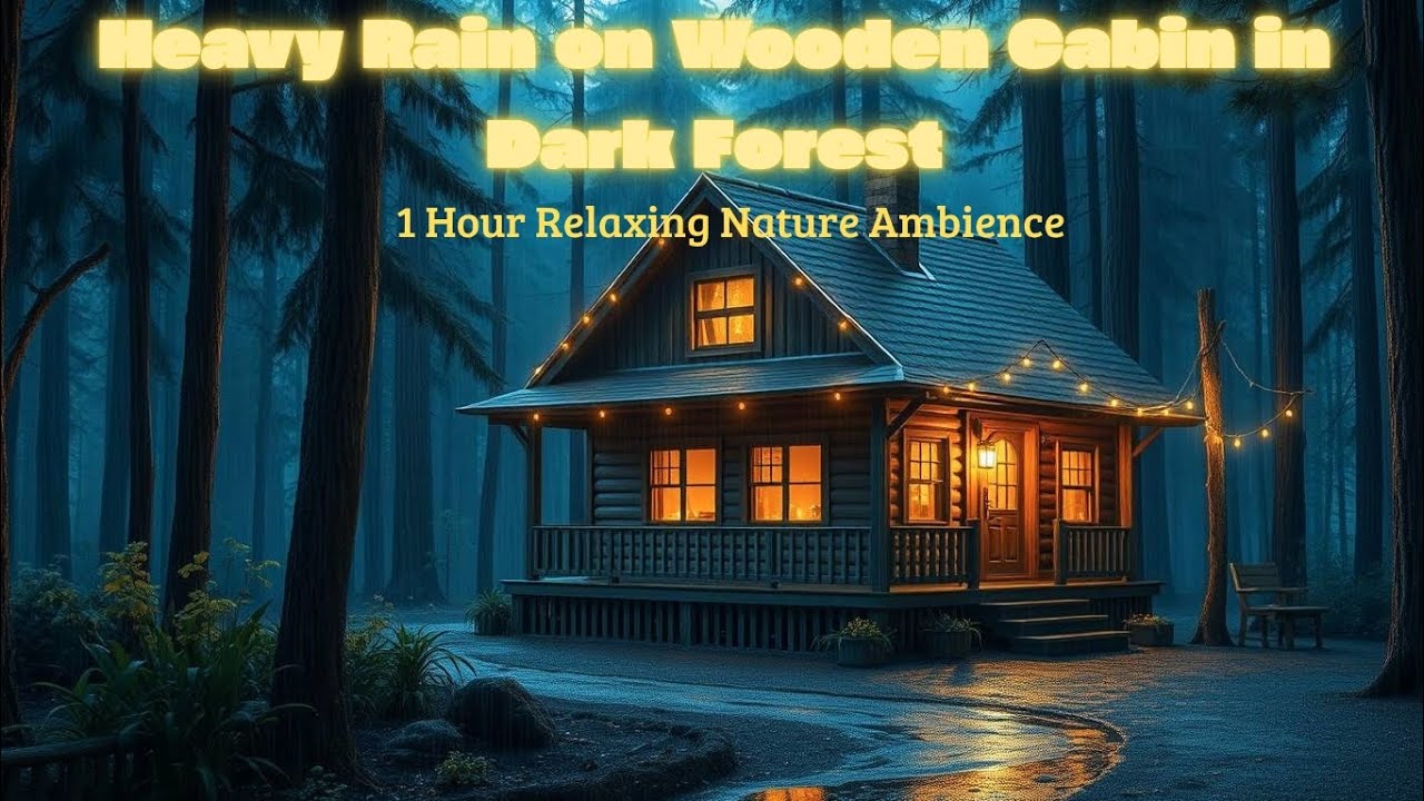Heavy Rain on Wooden Cabin in Dark Forest 🌲🌧️ | 1 Hour Relaxing Nature Ambience