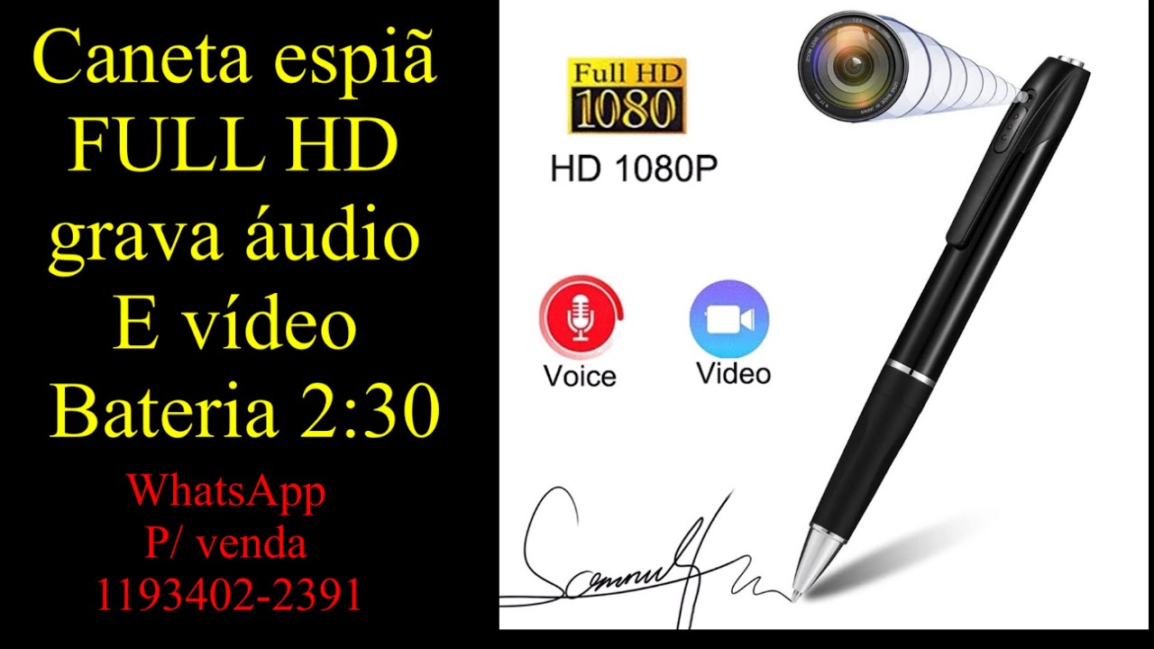 Configuração Caneta espiã grava áudio e vídeo full HD