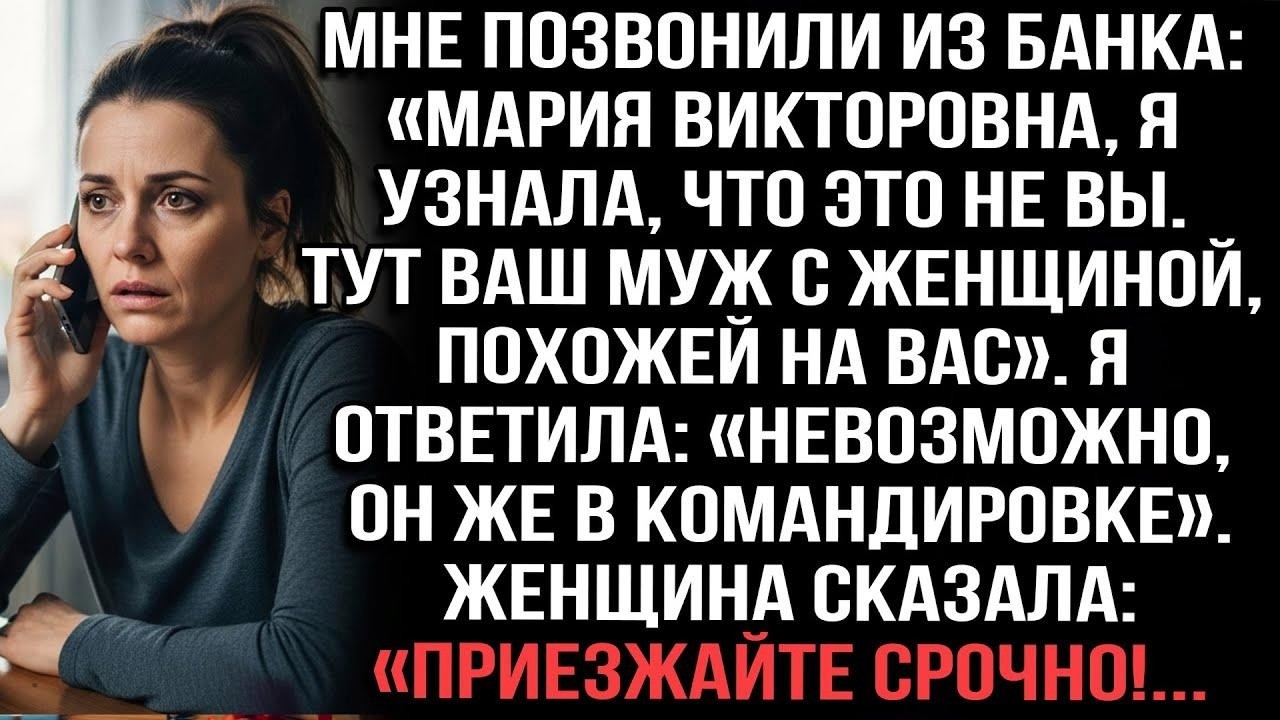 «Звонок из банкаВаш муж тут с женщиной,похожей на вас—Он же в командировке-Приезжайте срочно!