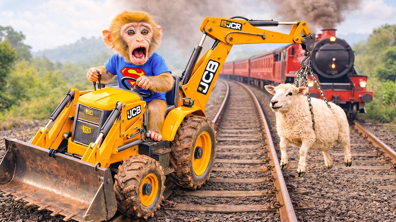 😱🚂 Hero Monkey iZi Rescues a Sheep Trapped on Train Tracks…Just Seconds Before Disaster! 😱🐒