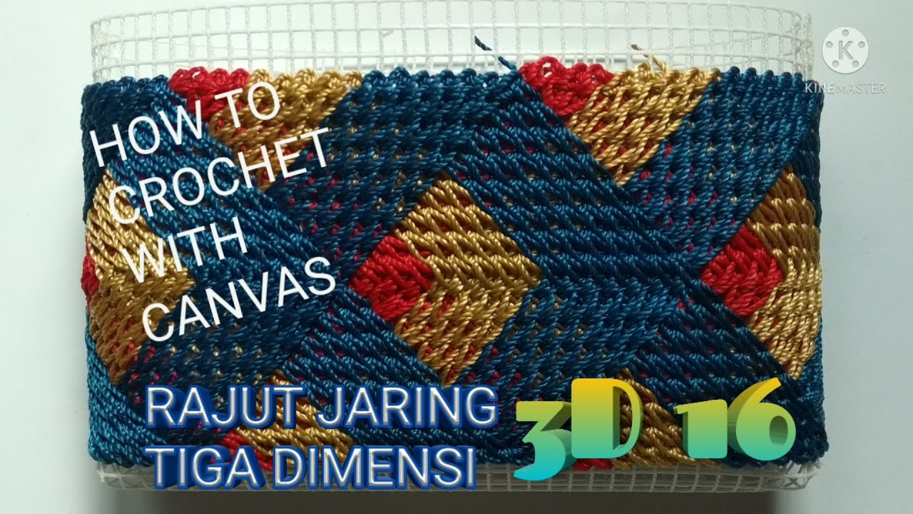 cara merajut menggunakan jaring || motif tiga dimensi (3D) || how to crochet with canvas part 1