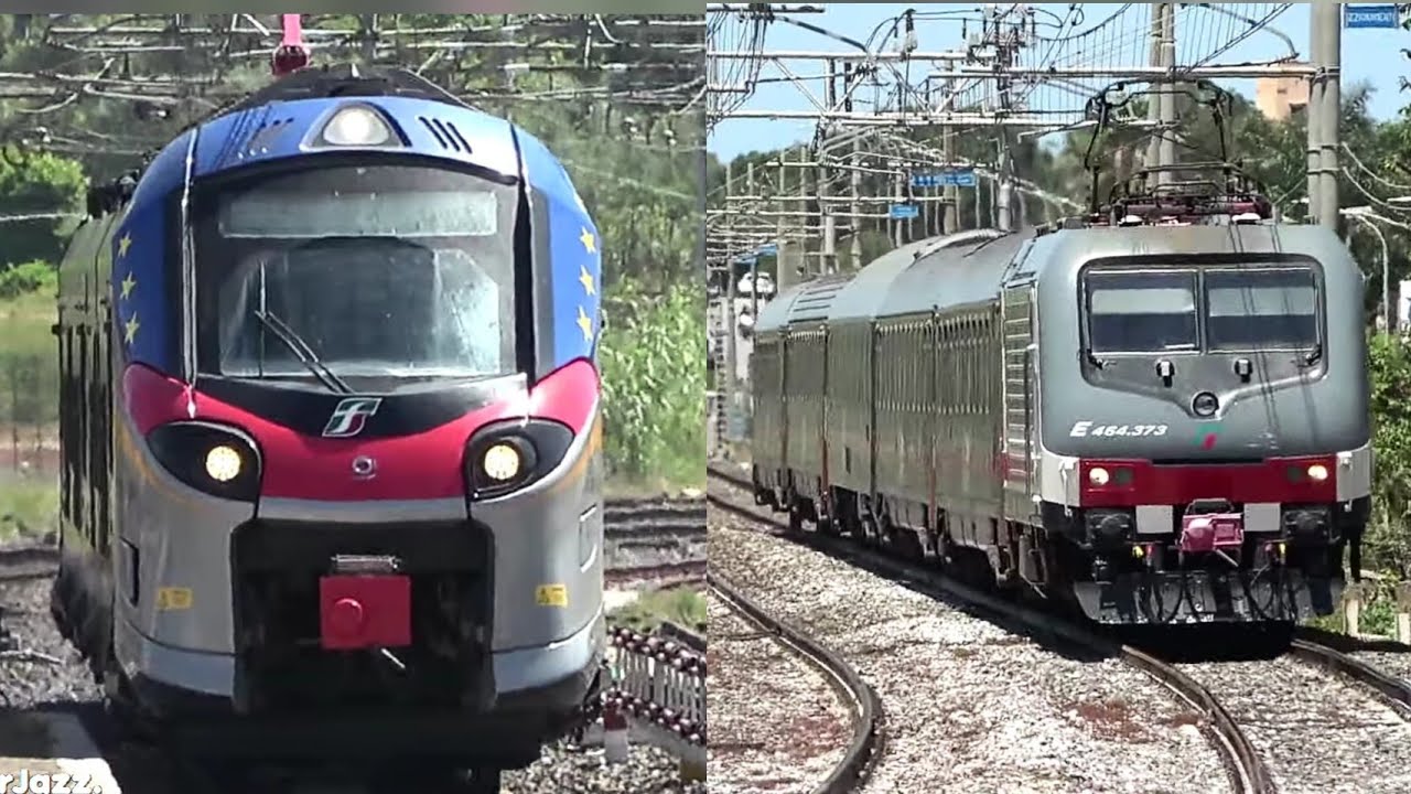 Treni e transiti veloci tra Bagheria e Santa Flavia.ME-PA.Treno pop ETR 104 .E 464 373 sun.