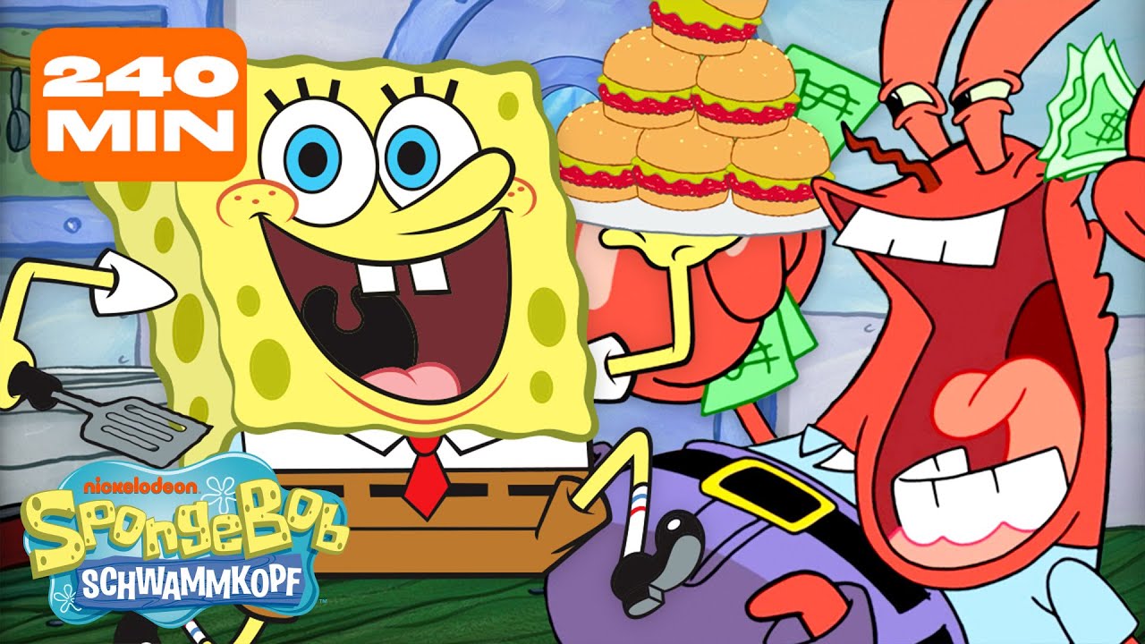 SpongeBob | 4 STUNDEN in der Krossen Krabbe 🍔 | SpongeBob Schwammkopf