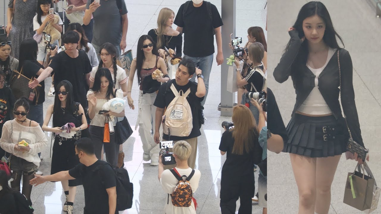 BABYMONSTER with so many fans and crowd in the duty-free shop street. 베이비몬스터 방콕 팬미팅 출국 /24.06.26/