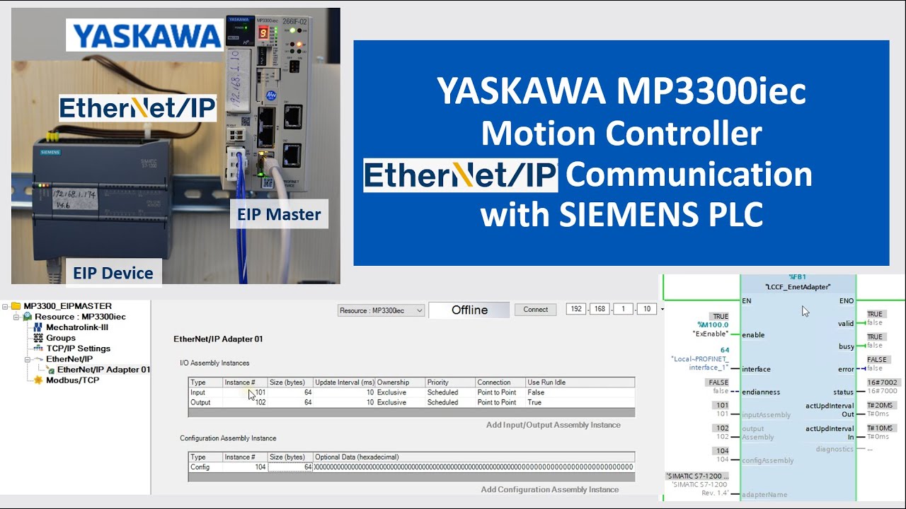 MY03. YASKAWA MP3300iec EtherNet/IP-связь с ПЛК Siemens S7-1200