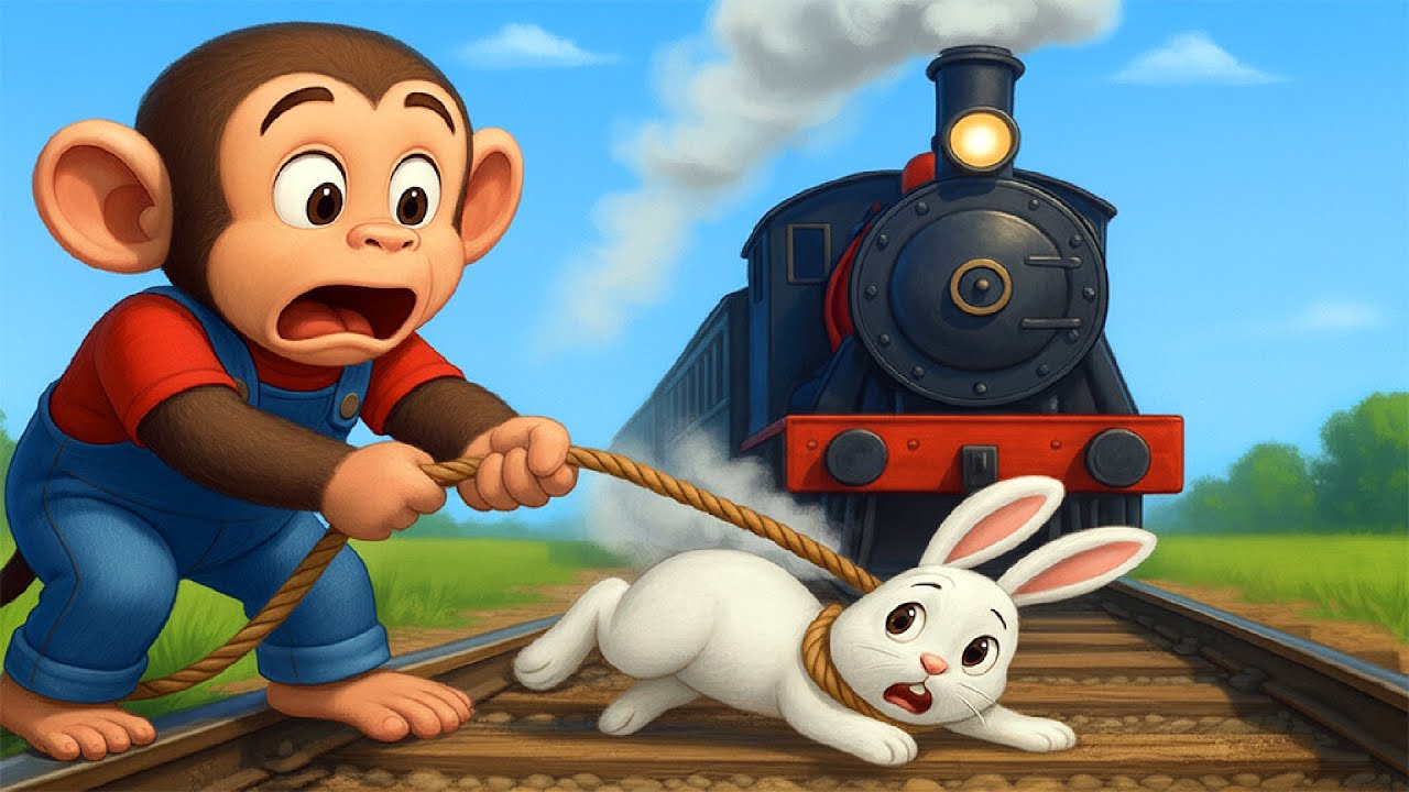 Farm Work: Rabbit Trapped on Train Tracks, Kind Monkey Farmer Rescues Rabbit | Cobby Farm