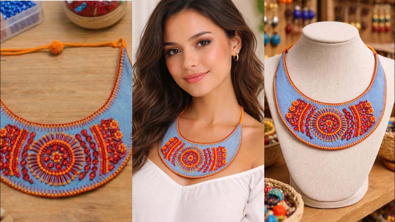 Collar de mezclilla de jeans viejos/ Las mejores ideas de reciclaje textil DIY