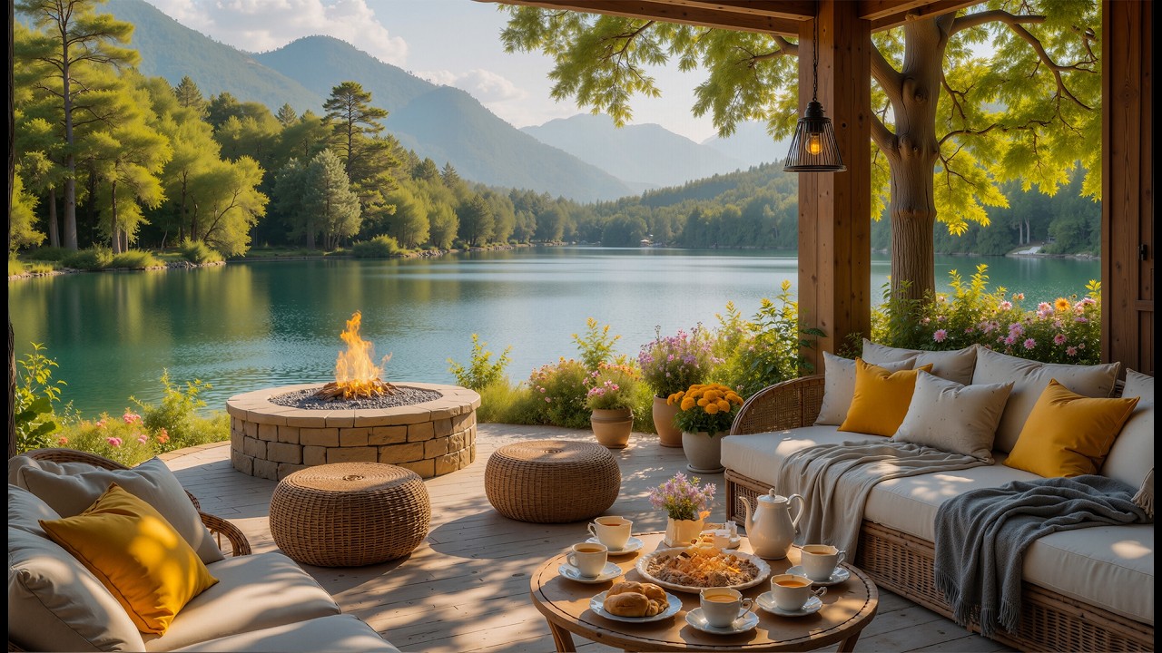Cozy Spring Balcony by the Lake 🌿 A Beautiful Nature Sanctuary to Unwind & Piano music