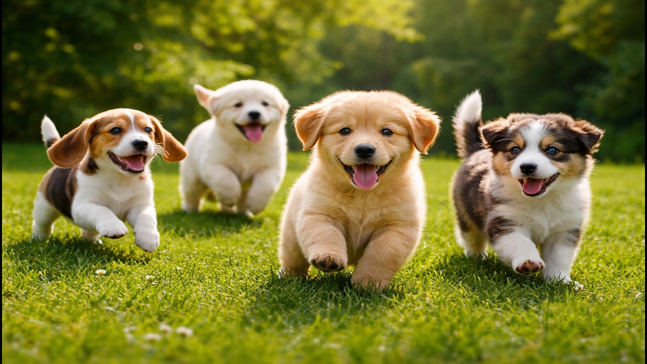 🌸🐶 Lovely Dogs Playing Under Blue Skies | Soothing Dog Video | Relaxing Barking Sounds