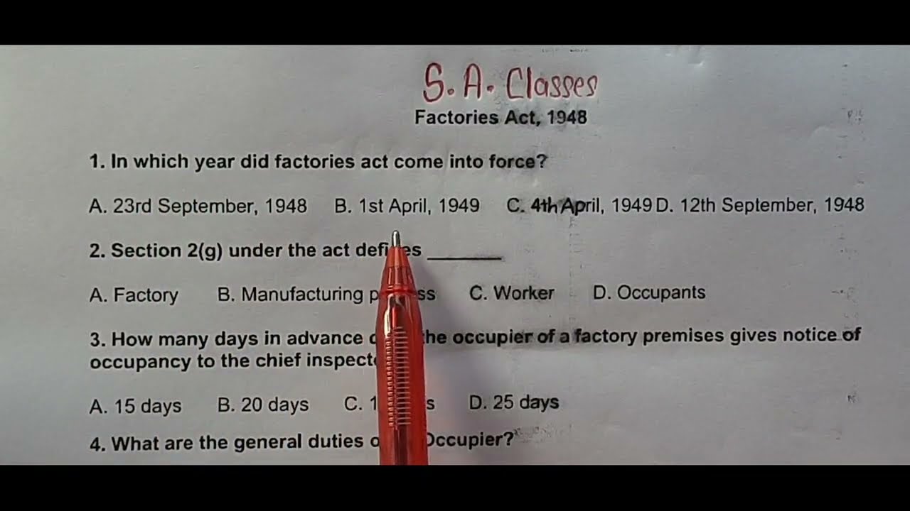 Factories Act, 1948 M.C.Q., Multiple Choice Questions in Hindi By CS Shalini Agarwal
