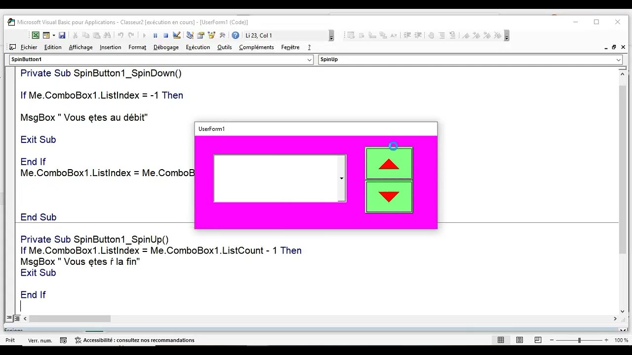 Userform avec une TOUPIE (SpinButton) Excel VBA