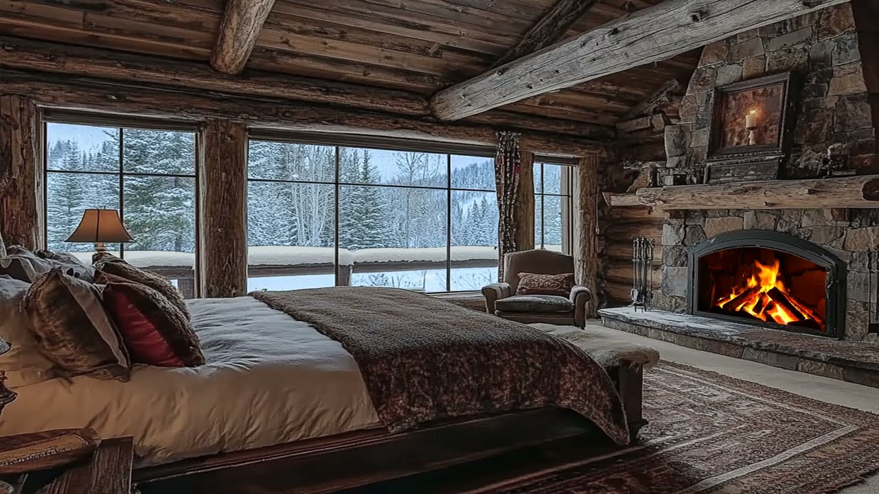 ❄️ Snowed In at Rustic Log Cabin | Warm Fire & Multi-Pane Windows | Deep Sleep