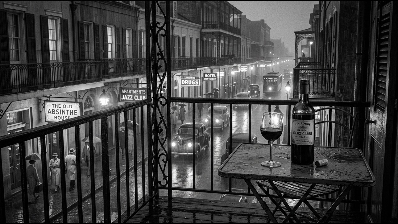 Mith's Sanctuary - Bourbon Street | One Hour of Music Distant 1940s Jazz, Rain and Thunder
