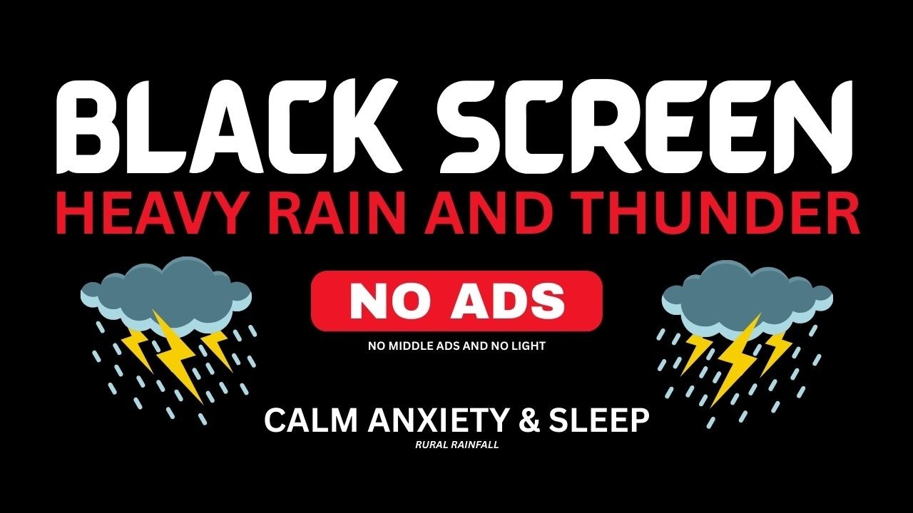 🔴 Heavy Rain and Thunder Sounds for Sleeping — NO ADS Rain for Anxiety Sleep | Black Screen