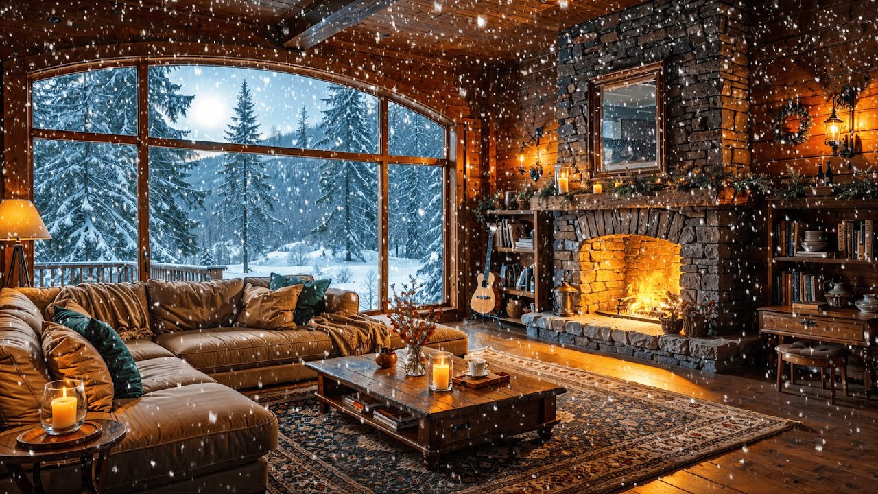 Расслабляющая фортепианная музыка 🎹 Уютная зимняя атмосфера у камина ❄️ Снегопад для сна