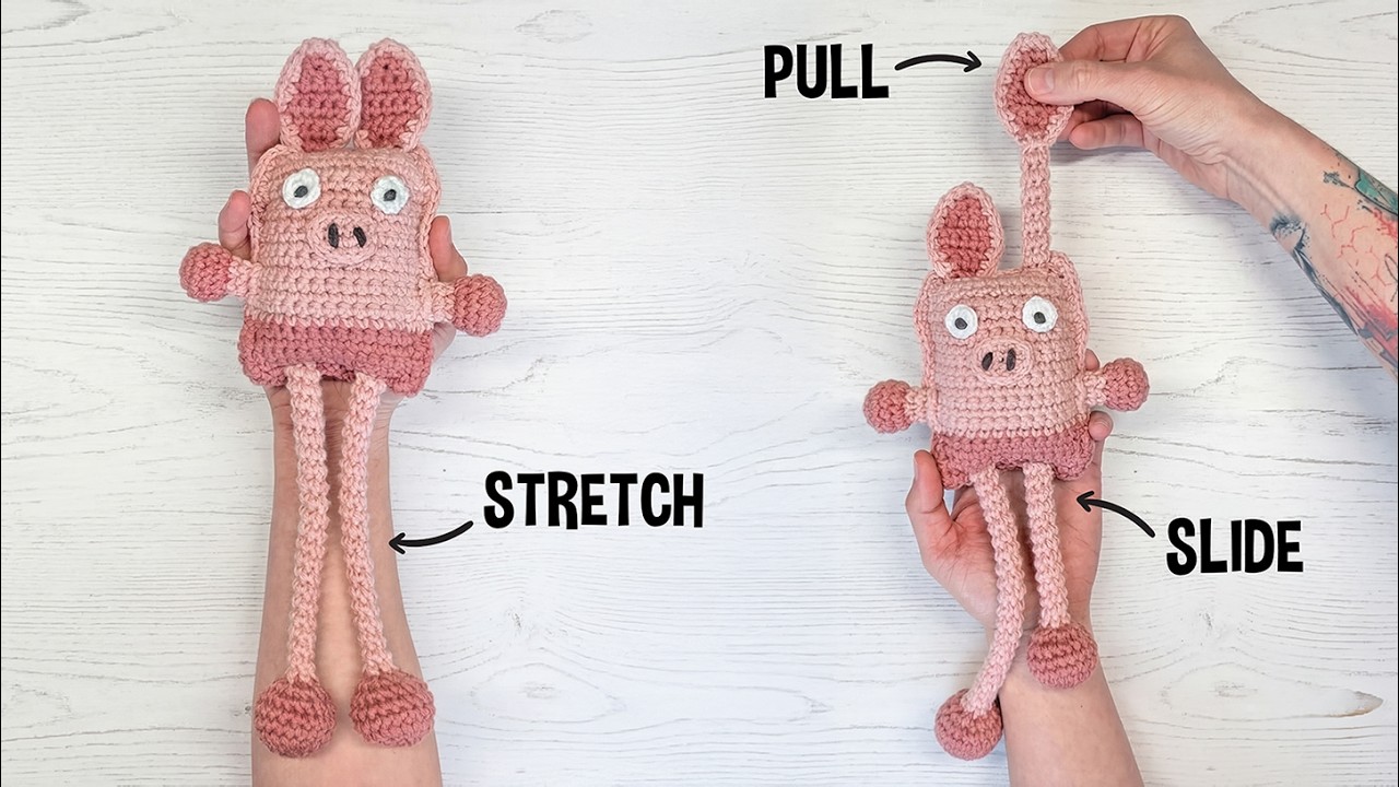 How To Crochet Sensory Pig 🐷 Interactive Amigurumi Slide & Stretch Stim Toy! Autism Friendly!