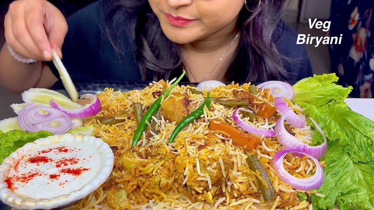 Veg Biryani with Raita and Salads_delicious food cooking | ASMR Eating 