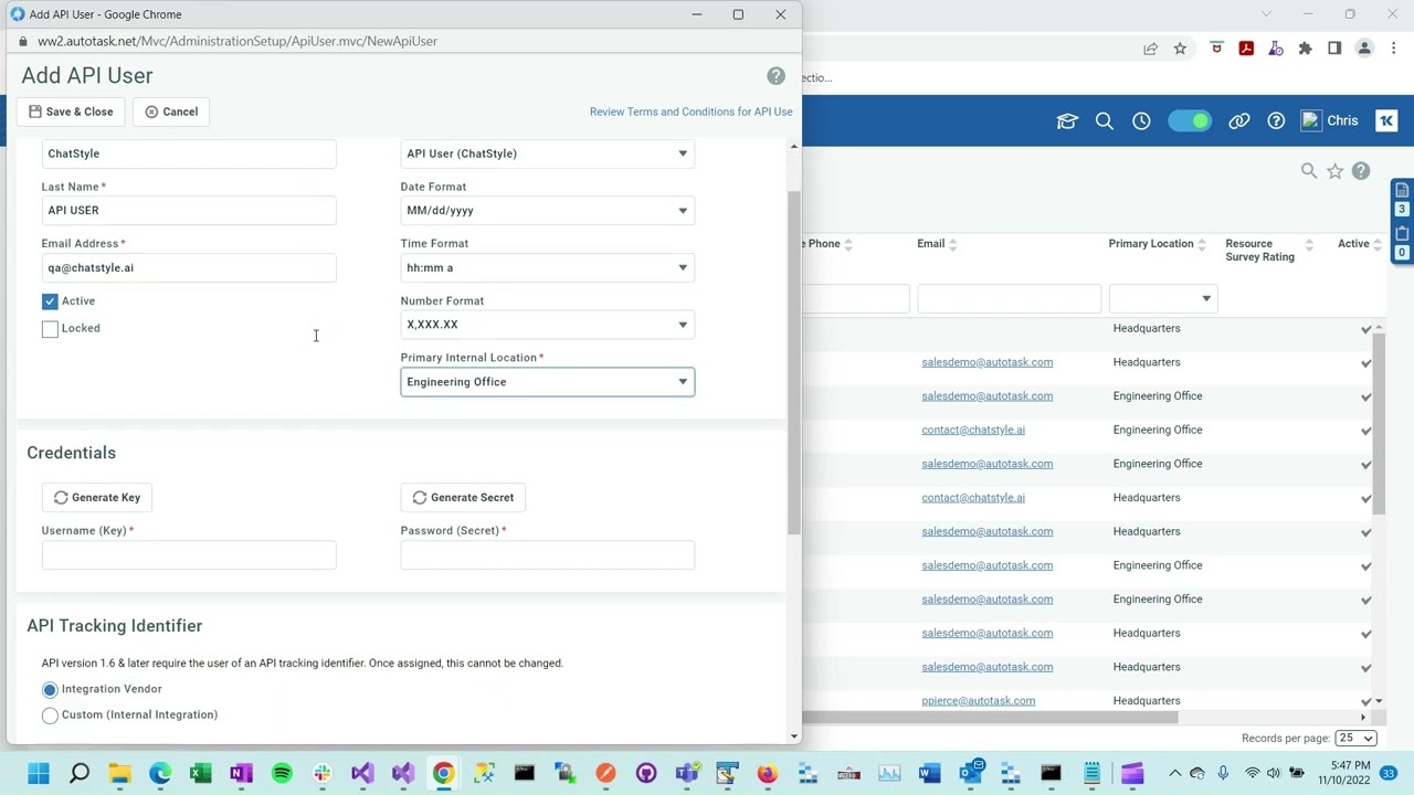 Setting up the Autotask API User