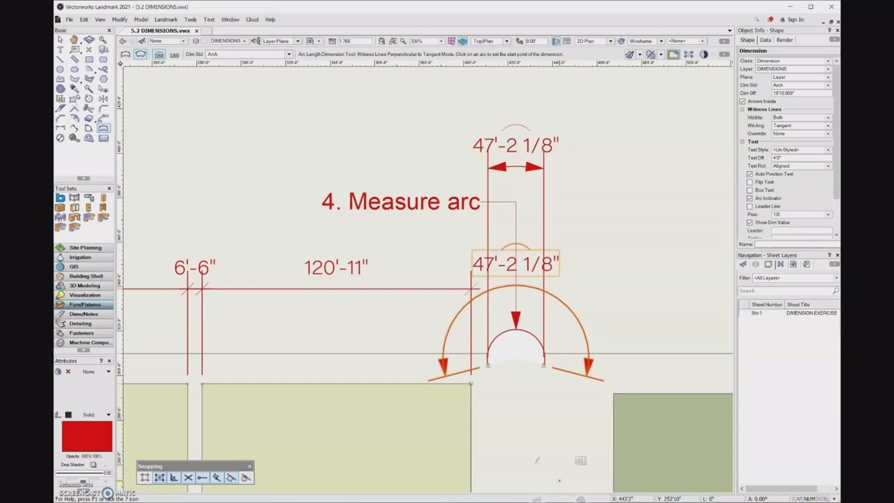 5.2c Arc length dimension tool - Vectorworks 2023