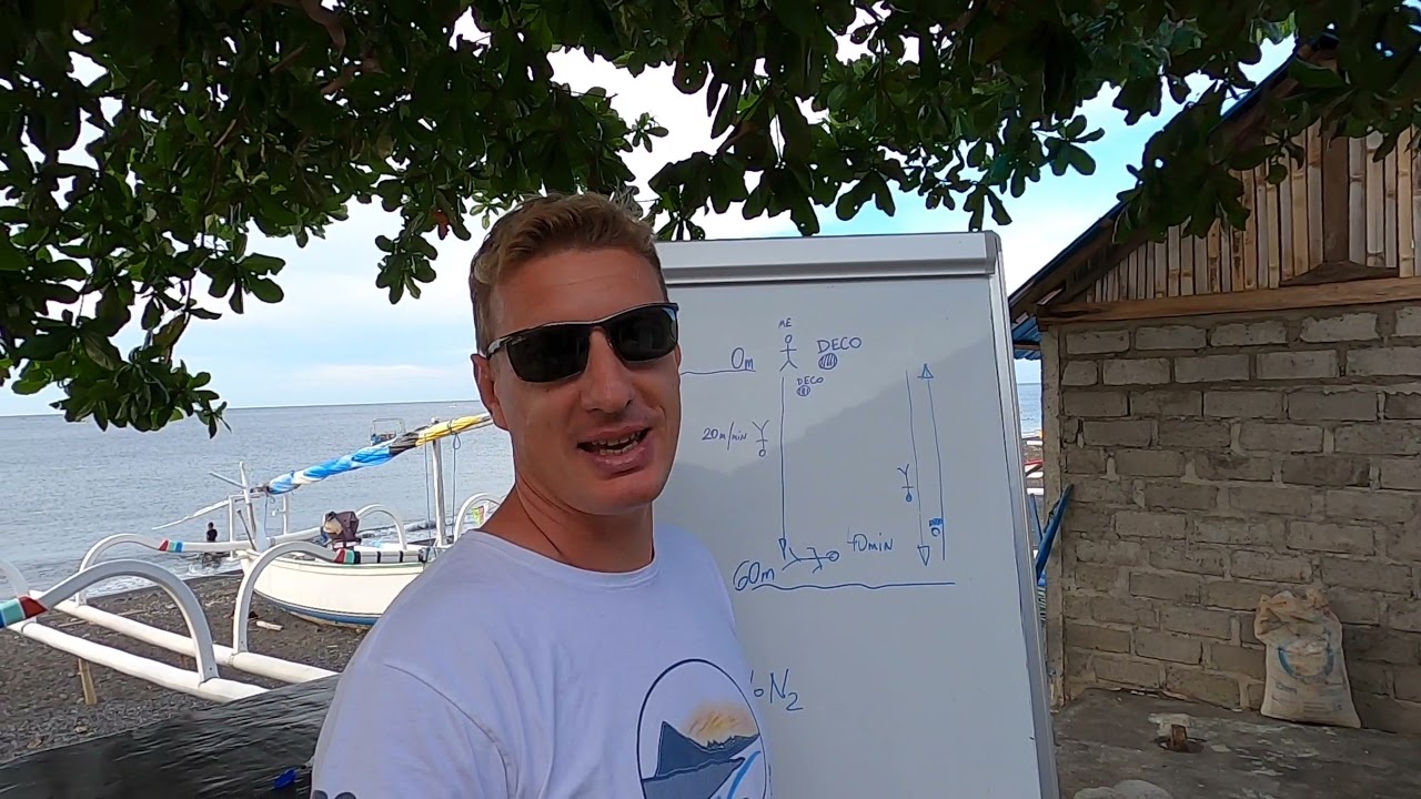 Very simple deco explanation. 50 m dive Amed, Bali. Episode 324