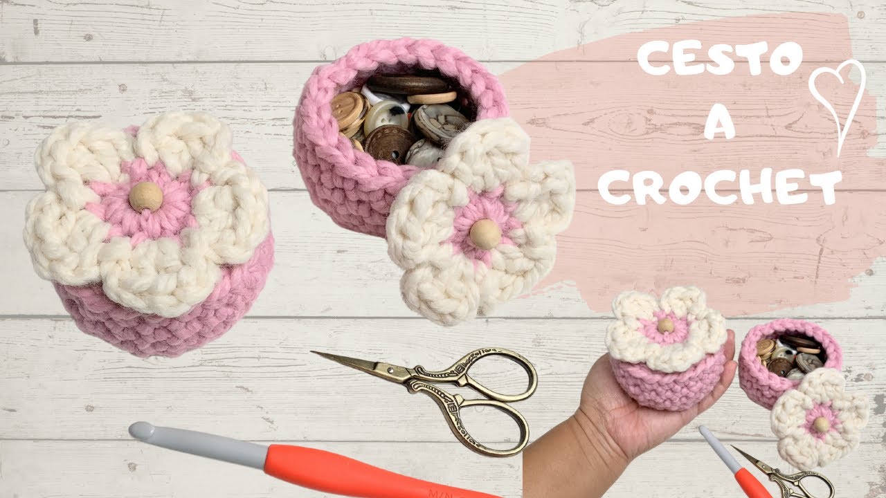 #crochetparaprincipiantes CESTO A CROCHET CON FLOR