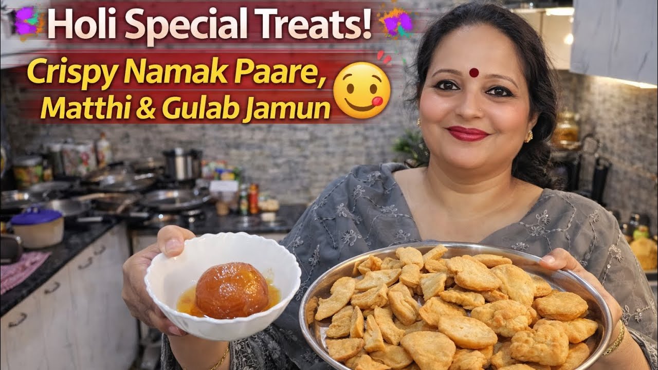 🌈 Holi Special Nashta & Mithai | Ghar par banaye Namak Paare, Matthi aur Soft Gulab Jamun