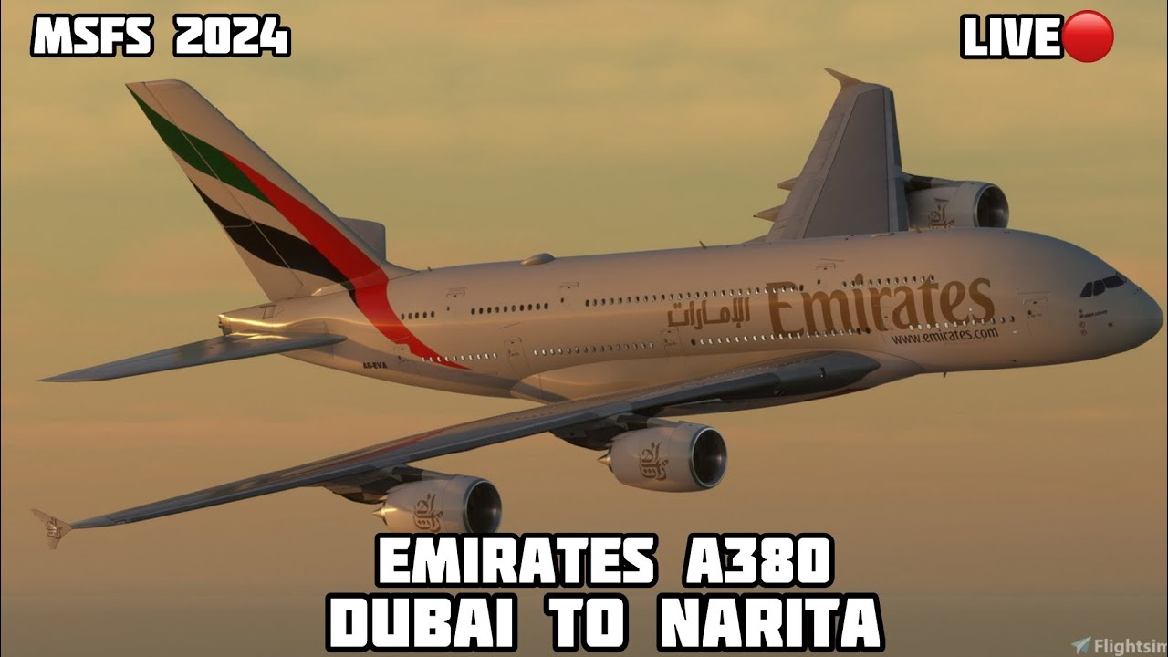 Dubai to Narita Japan Emirates A380 MSFS 2024 LIVE