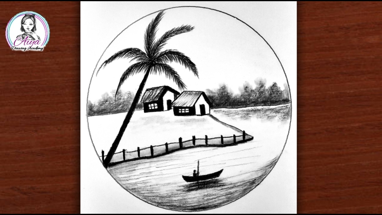 Pencil Scenery Drawing Step by Step | Easy Scenery Drawing in Circlefor Beginners