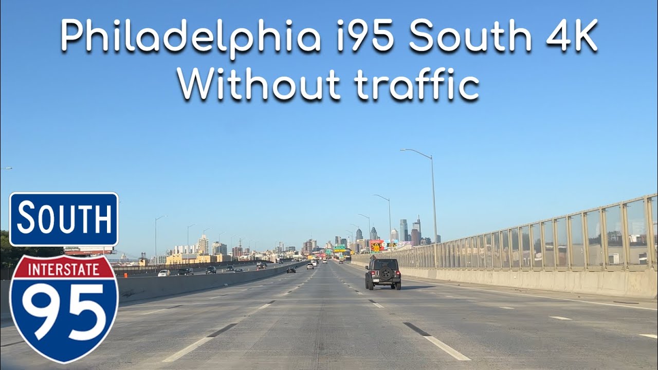 Interstate 95 & 295 South Yardley - Center City Philadelphia PA. 4K Sunday Morning