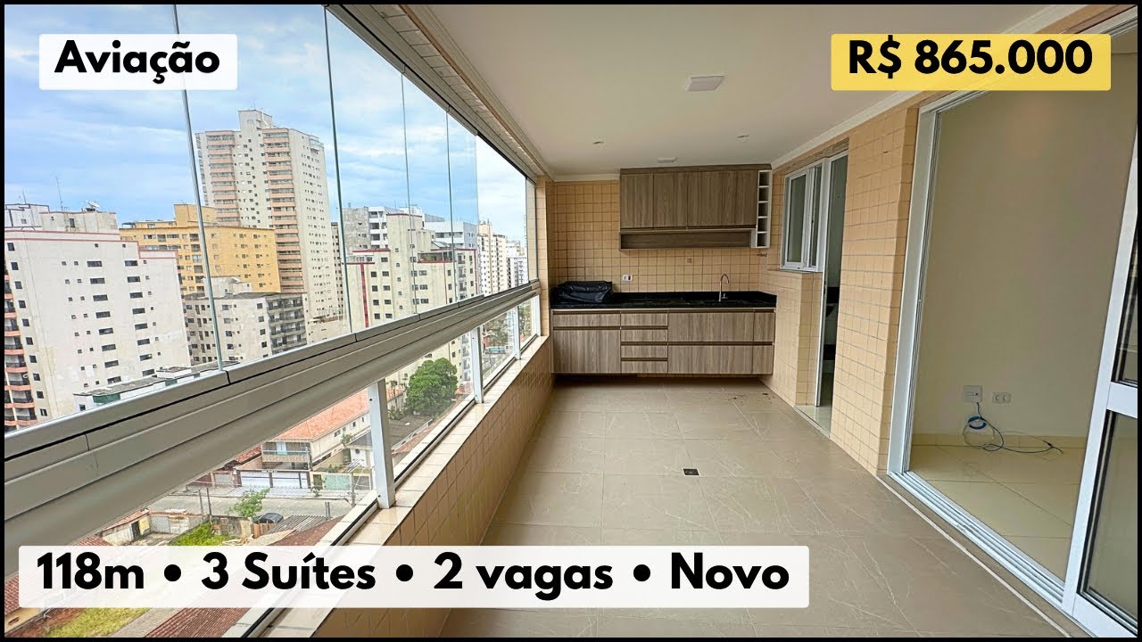 Apartamento novo com 3 suítes, 2 vagas e lazer completo na Aviação, Praia Grande -SP