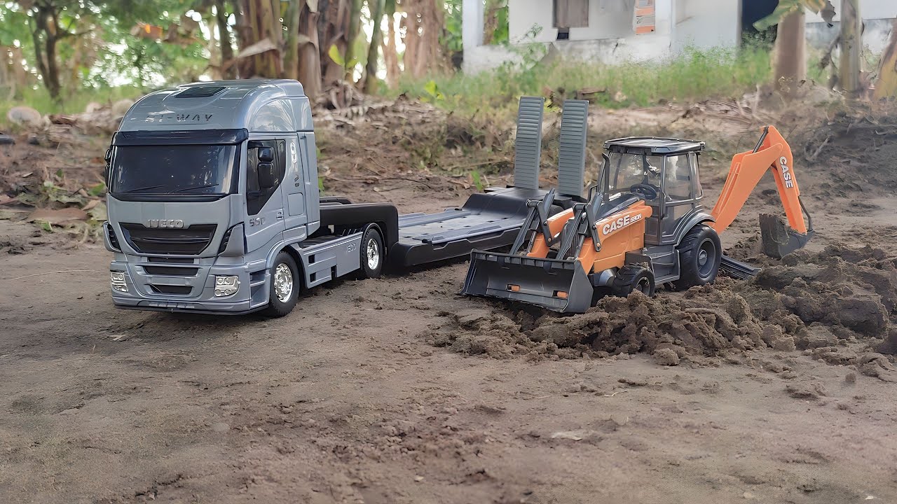 Экскаватор-погрузчик, погрузчик, прицеп, грузовик Iveco.
