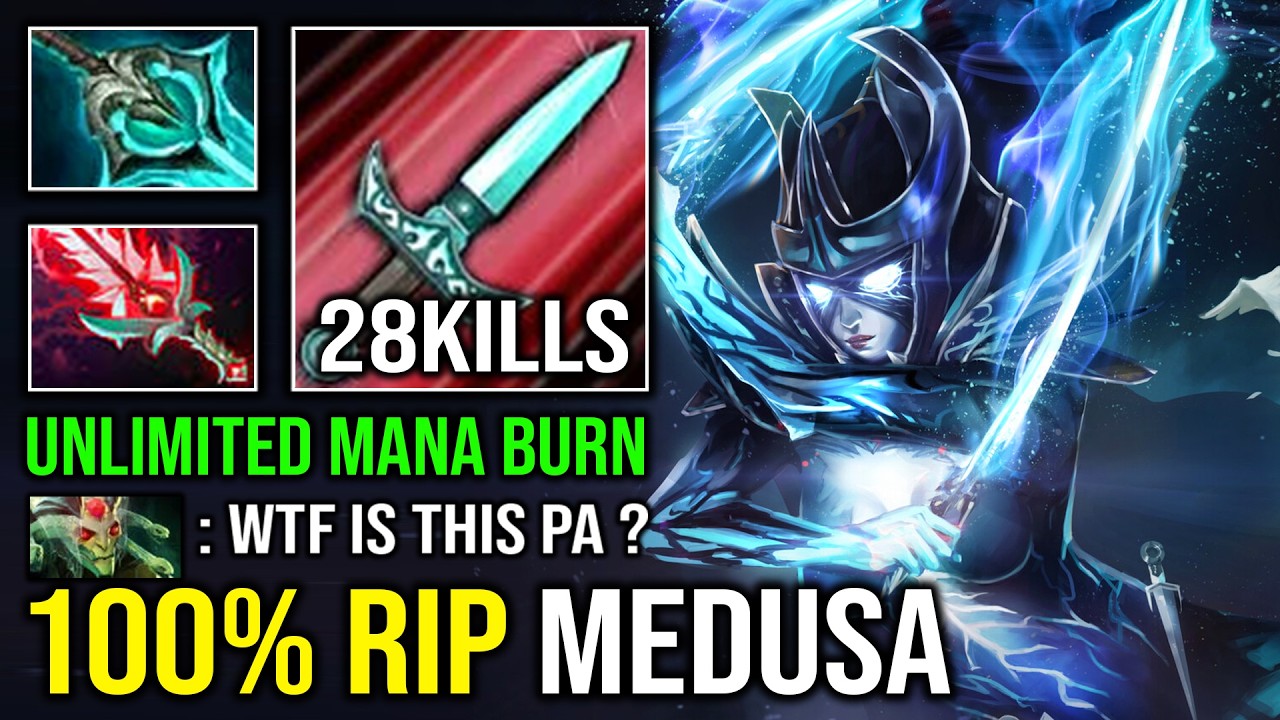 WTF Unlimited Crit Mana Burn 100% Hard Counter Medusa with Disperser Phantom Assassin Dota 2