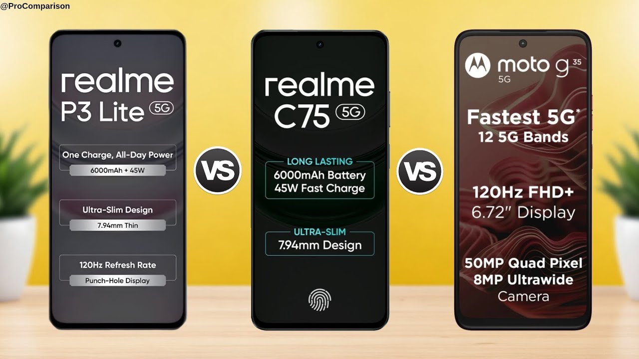Realme P3 Lite 5G против Realme C75 5G против Moto G35 5G || Полное сравнение