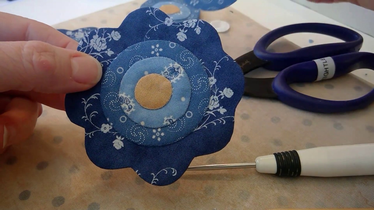 Layering applique flowers before stitching with Sharon Keightley Quilts