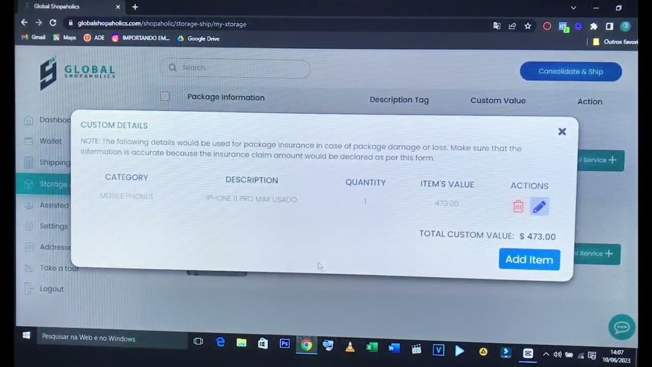 COMO PREENCHER A DECLARAÇÃO ALFANDEGARIA NA Global Shopaholics LLC ?