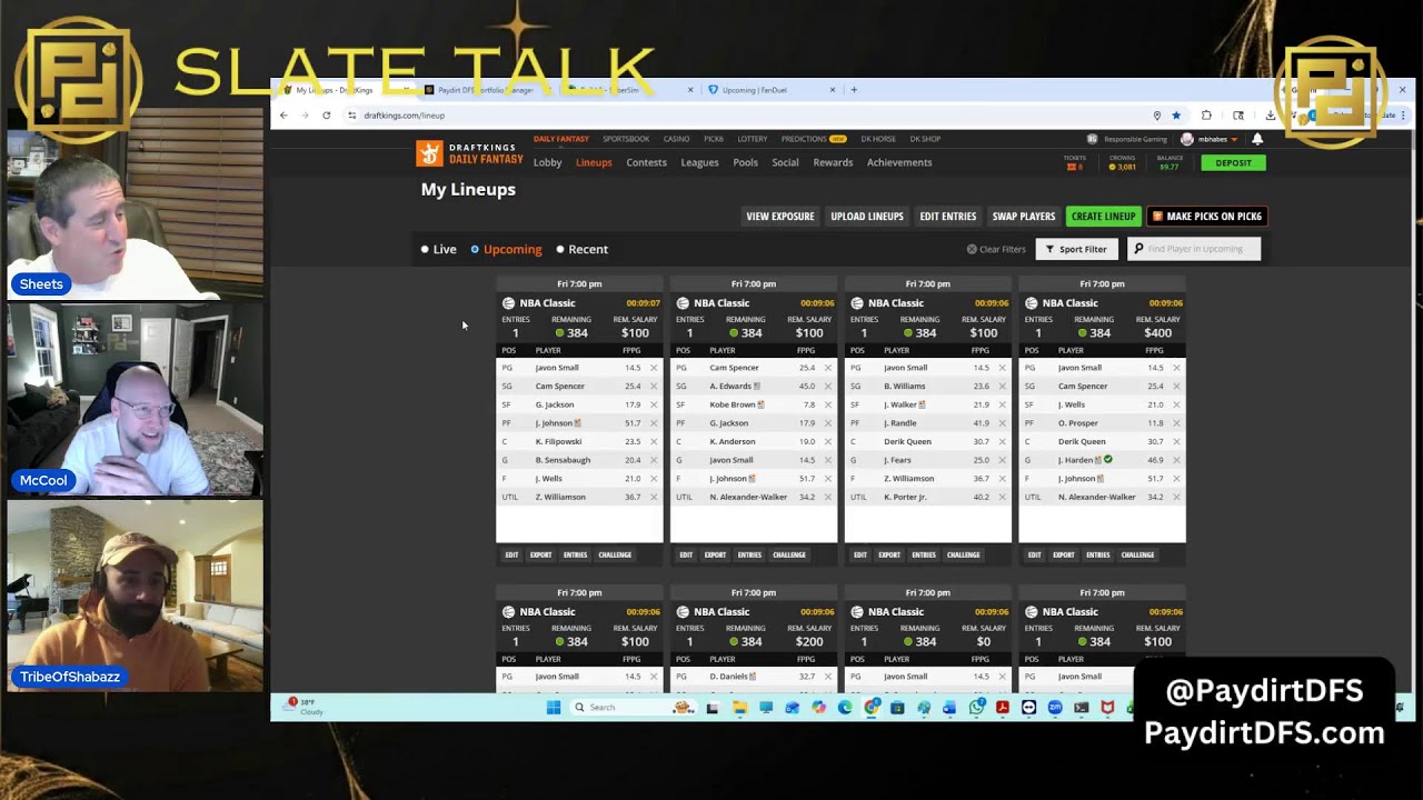NBA DFS Lineup Build with Sheets