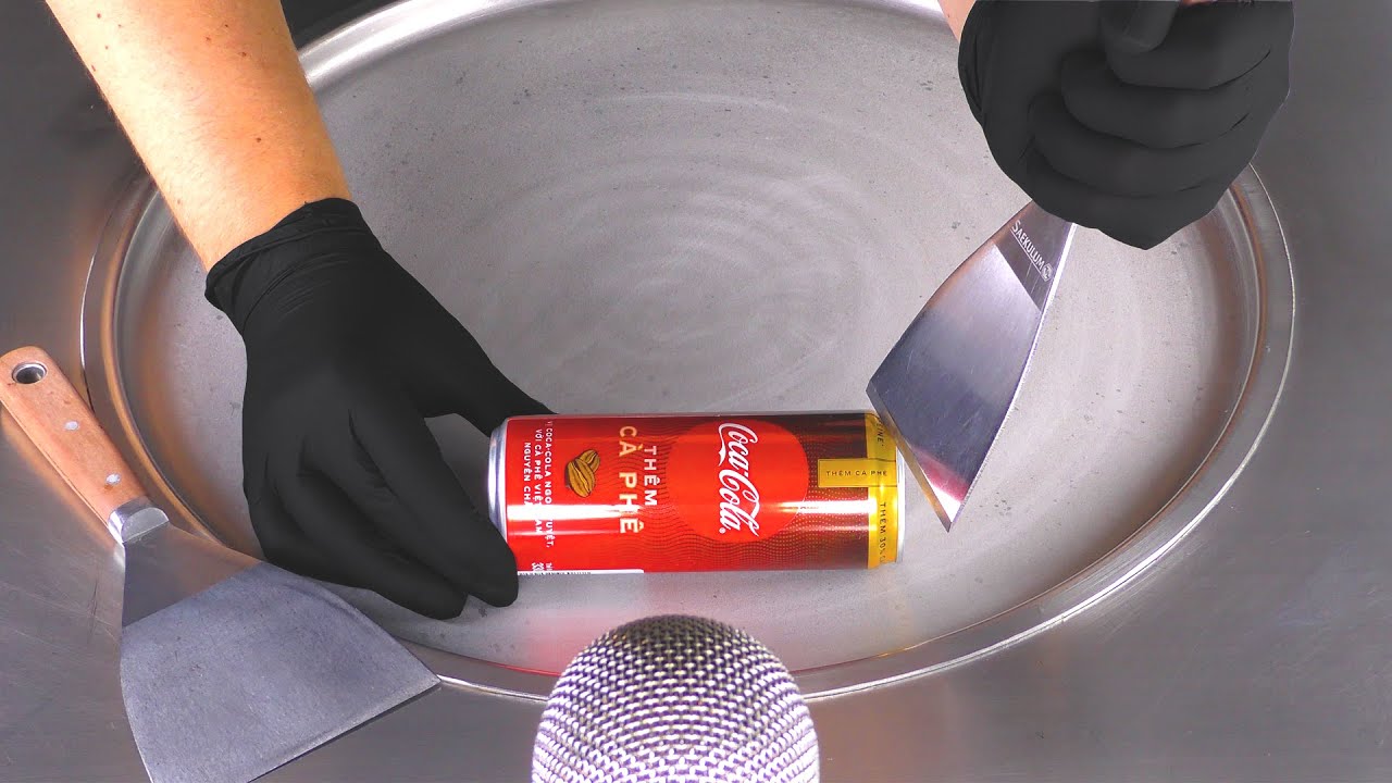 ASMR - Coffee Coca-Cola Ice Cream Rolls | crushing Sounds with Them Ca Phe Cola - oddly satisfying